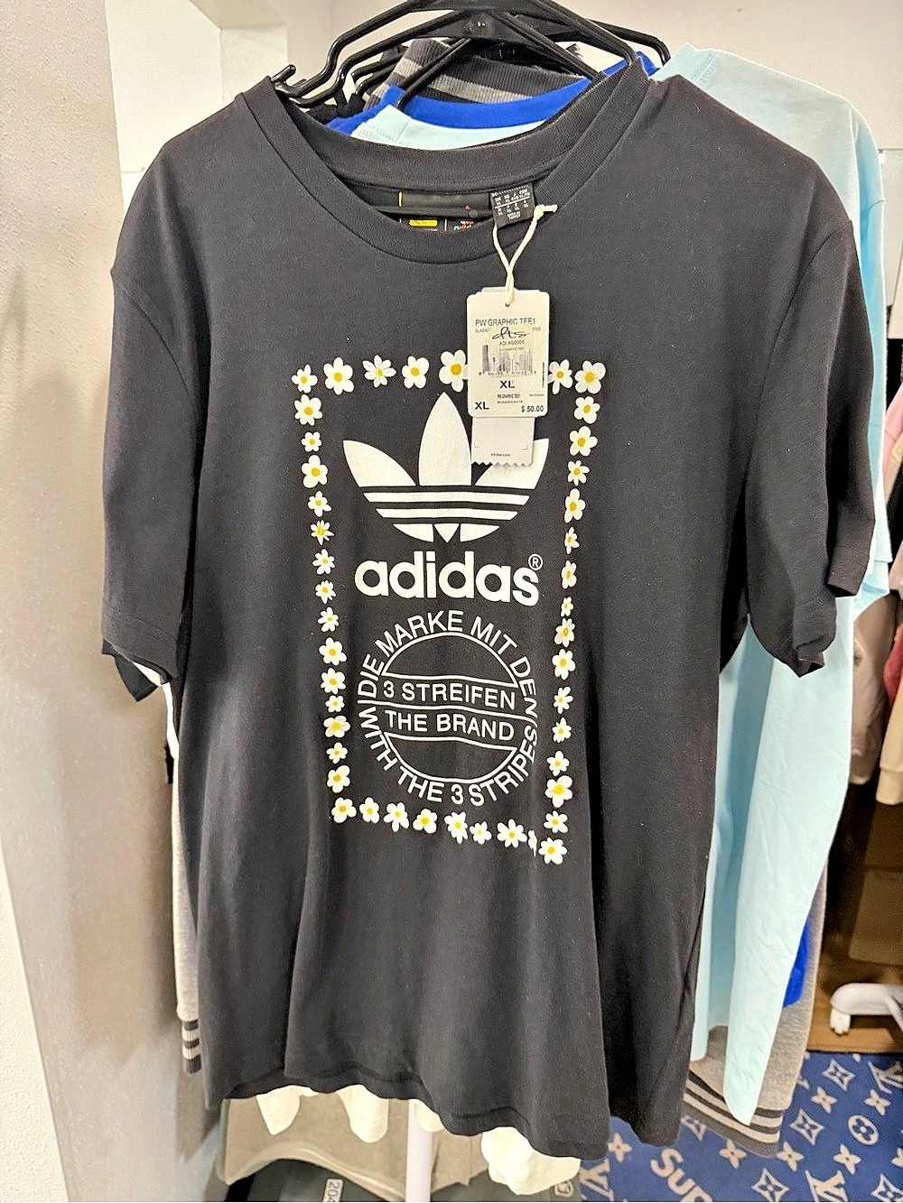 adidas PW Graphic Tee 1 Floral Graphic Tee Black XL NWT